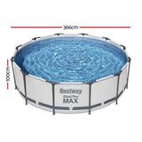 Bestway Swimming Pool 366x100cm Steel Frame Round Above Ground Pools w/ Filter Pump 9150L BW-POOL-366CM-56419