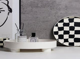 Round Storage Organizer Tray Checkerboard Design Plate Container Tray for Fruit Perfume Jewelry V1294-YM0512-3118220287011
