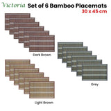 Set of 6 Victoria Bamboo Table Placemats 30 x 45cm Grey/Silver V442-JTC-PLACEMAT-BAMBOOLAR1G-GREY-RE