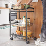 SONGMICS 3-Tier Metal Rolling Cart on Wheels with Removable Shelves Black V227-8498402105990