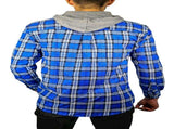 Mens Cotton Flannelette Shirt w Jersey Hood Long Sleeve Flannel - Spanish Blue V563-WS47-149-M