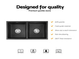 Cefito Kitchen Sink 77x45cm Granite Stone Sink Double Bowl Black SINK-STONE-A-7745-BK