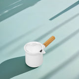White Ceramic Milk Pan Wooden Handle Anti-Scalding Practical for Home V1192-AZ-W-25598