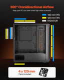 PC Gaming Case, Mid-Tower, Computer Case with High-Airflow Tempered Glass Panel, Dust Filter, 4 x V952-DNJXZT120MMBU4Q2Z001V9