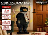 Christabelle Large 1.1m Musical Animated LED Black Christmas Bear Decoration Ornament 112_NK110