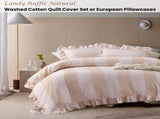 Vintage Design Homewares Candy Ruffle Natural Striped Washed Cotton Quilt Cover SetKing V442-HIN-QUILTCS-CANDYRUFFLE-NATURAL-KI