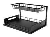Under Sink Storage Rack 2 Tier Pull Out Cabinet Organizer Metal Shelf for Kitchen and Bathroom Black V1294-YM0901-3118250133211