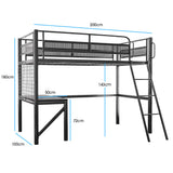 Gaming Loft Bed with Desk, Gridwall, Steel Metal Frame, Space Saving Design, for Single Mattress, V219-BEDSBBKSL9GA