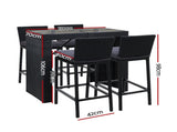 Gardeon 5-Piece Outdoor Bar Set Dining Table Stools Wicker Patio Setting FF-BARSET-BACK-BK-5AB