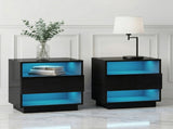 Artiss 2x Bedside Table LED with 2 Shelves - HANA Black FUR-R-BS-LED-01-BKX2