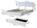 Levede Double Bed Frame RGB LED PU 4 Drawer USB BF1051-D-WH