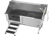 Stainless Steel Dog Washing Station, 157.48 cm Pet Grooming Tub w/ Stairs, PE Water Filter Board, V952-BXGCWYG62CSLV4J32V0