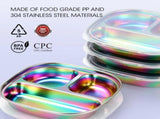 4 Pcs Stainless Steel Kids Plates, 304 Divided Toddler Plates with Lids, Rainbow Color V1188-MS-721-306