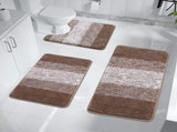 3-Piece Brown Striped Bath Mat Set, Non-Slip Washable Absorbent Bathroom Rugs V1188-MS-731-125