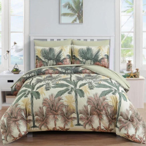 Soft Floral Leaf Comforter Set, King Size, Warm Quilted Bedding with Pillowcases V745-MAB010936AJ3