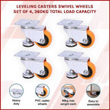 Leveling Casters Swivel Wheels Set of 4, 360 kg Total Load Capacity V63-848161