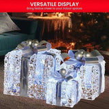 Christabelle Set of 3 Christmas Gift Boxes Display With Lights Jewelled Wire and Silver Bows 112_MHA520