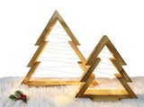 2 Pcs Triangle Tabletop Wooden Christmas Tree with Lights for Bedroom Kitchen Living Room Shelf V1263-JX-8169