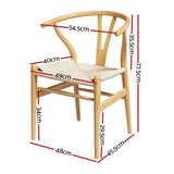 1 Set of 6 Artiss Dining Chairs Wooden Rattan Seat Wishbone Back MO-DIN-B-01-RAT-WDX6