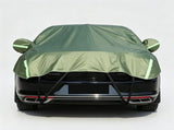 Half Car Cover Sedan with Green Reflective Strip,All Weather Car Body Cover for Sun, Rain, Dust V1189-LC-QPA-009