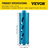Dry Core Drill Bit, 88.9 mm Diameter 11 Threaded, 241.3mm Depth Diamond Coring Bore Tool with a V952-JJGS13.59.5IN2MQGV0