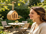 Wooden Hanging Bird Feeder,7.48in Natural Wood Open Tray Design,Easy Fill Outdoor Garden Dispenser V1369-AZ3-W-14795