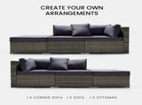 LONDON RATTAN 3 Seater Modular Outdoor Lounge Setting incl. Ottoman, Grey V219-OTDOLSLR3SGY1