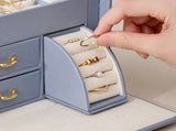Light Pink Luxury PU Leather Jewelry Storage Box - 3-Tier Organizer with Mirror for Necklaces, V888-ELOSUNG13844