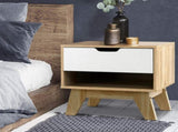 Artiss Bedside Table 1 Drawer with Shelf - IKER White & Oak FURNI-E-ARD-WH