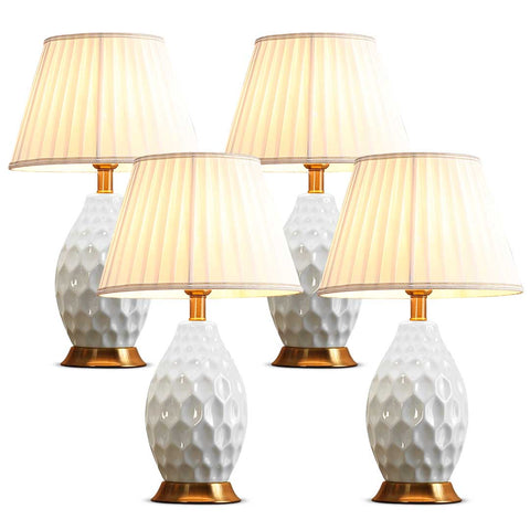 SOGA 4X Textured Ceramic Oval Table Lamp with Gold Metal Base White TABLELAMP180WHITEX4
