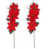 2Pcs Christmas Red Artificial Poinsettia Branches for Xmas Tree and Home Decorations V1366-AZ2-W-19235
