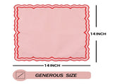 Scalloped Embroidery Cloth Napkins Set of 4 Cotton Napkins for Potluck Party Wedding Table Decor V1192-AZ-W-6585
