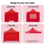 Wallaroo 3x3 PopUp Red Gazebo Marquee Outdoor Tent GAZ-POP-3X3-RD