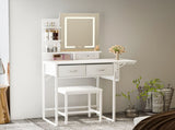 Levede Dressing Table LED Makeup Mirror Stool Set Vanity Desk Fold-up Panel VM1032-WH-AU