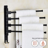 Swivel towel rack wall mounted bathroom towel holder rotating rack space saving 4 arms black V1188-ONE60-02125-1