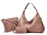 Women's Soft Leather Tote Bags 3pcs Fashion Handbag Wallet Shoulder Purse Set V1263-JX-3527