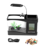 Multifunctional USB Rechargeable Mini Fish Tank Aquarium with Clock Function LED Light Black V1294-YM0727-JY05831-02