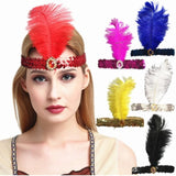 6x 1920s FLAPPER HEADBAND Headpiece Feather Sequin Charleston Costume Party BULK - Assorted Colours V563-BR-6FLAPPERHDBND-ASSCLRPK