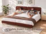 Artiss King Single Bed Frame with Headboard, Faux Linen Fabric Brown BFRAME-H-VIC-KS-BR-AB