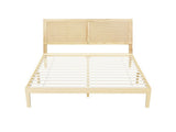 Artiss Bed Frame Queen Size with Rattan Headboard Wooden Bed Base BRUNO WBED-BRUNO-RIBO-Q-WD
