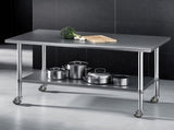 Cefito 1524x762mm Stainless Steel Kitchen Bench w/ Splashback Work Table Prep Bench Commercial 430 SSKB-430S-WHEEL-60-30