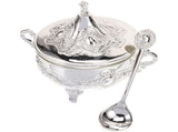 Stylish Plated Silver Condiment Jar with Spoon for Salt, Sugar, and Spices V1369-AZ3-W-18353