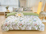 4-Piece Elegant Green Bouquet Printed Soft-Touch Brushed Bedding Set for 1.5M Bed 175 x 220 CM V888-ELOSUNG49421