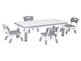 Keezi Kids Table and 4 Chairs Set Height Adjustable Toddler Desk and Chair Set for Ages 3-8, KTC-A-GRA-GY