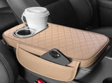 Car Armrest Cushion With 2 Cup Holder And Side Pocket Pu Leather Beige V1189-LWWAL-20260327-04356