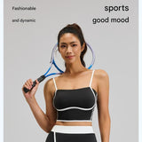 White S Size Women's Linear Sports Set - Polyester Spandex Blend with Adjustable Straps, Removable V888-ELOSUNG53883