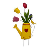 Flowers In Yellow Watering Can Garden Stake 55cm V637-71302FLW