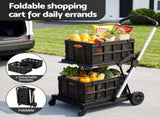 Artiss Shopping Trolley with Wheels 2 Layer w/2 Crates Foldable Trolley Black SHOPC-JY-2B-BK