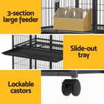 i.Pet Bird Cage Large Bird Cages Aviary Budgie Perch Cage Parrot Pet Stand Wheels PET-BIRDCAGE-3CAGE-BK-AB