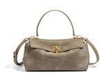 Beige Women's Vintage Suede Satchel Bag - Elegant Top Handle Purse with Gold Lock V888-ELOSUNG33780